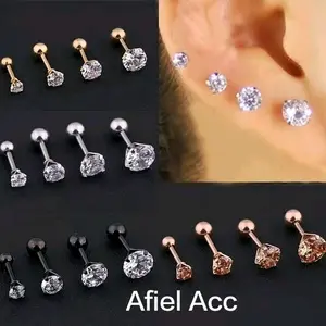 1 pcs Anting permata barbel Earrings Tindik Stainless Steel Permata Zircon 3-6mm Uniseks - Elegan, Jarum