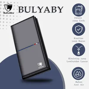 BULYABY Dompet Panjang Pria Kulit PU RFID Protect Slot Foto Kapasitas Besar Mudah Bepergian Dilengkapi Klip Tunai Pengiriman 24 Jam