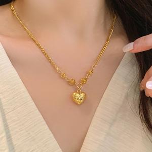 Kalung Bulat Geometrik, SUNQ, Elegan dan Bergaya, Sesuai untuk Pakaian Harian, Sedia untuk Hadiah, Untuk Dia kamassi titanium women jewelry original Rantai perempuan long chain heart necklace Barang Kemas