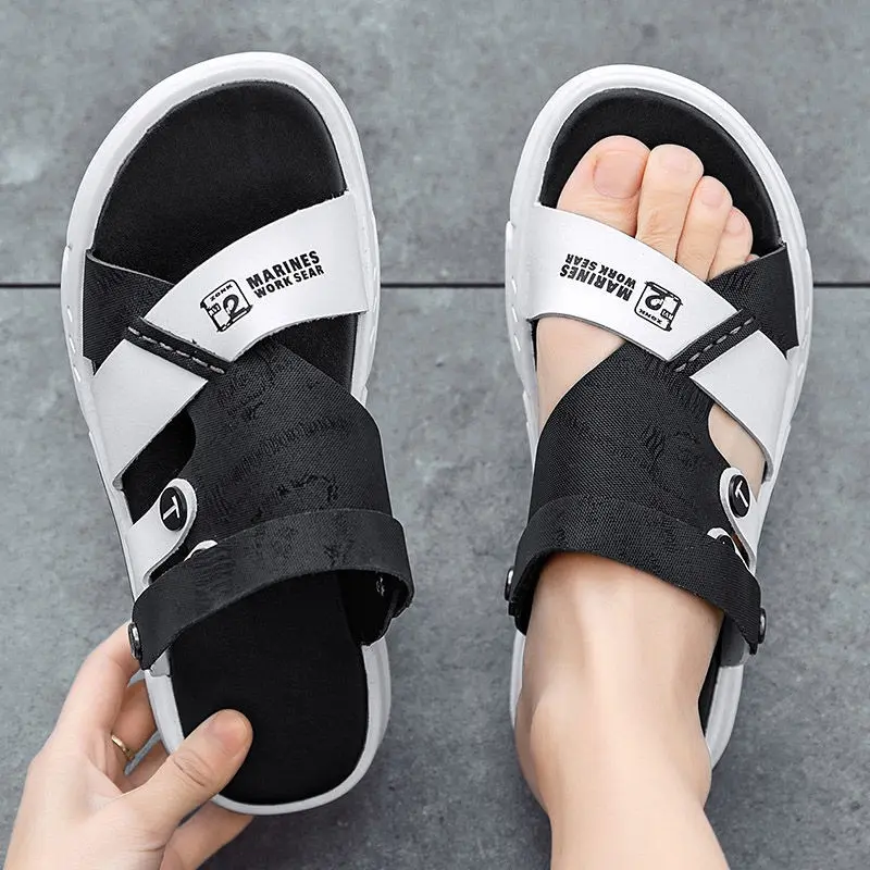 GRIT Men Sandals Summer Breathable Outdoor Hiking Beach Flat Male Shoes Comfortable Non Slip Rubber Sole Slippers Open Toe Black Pria Jepit 2