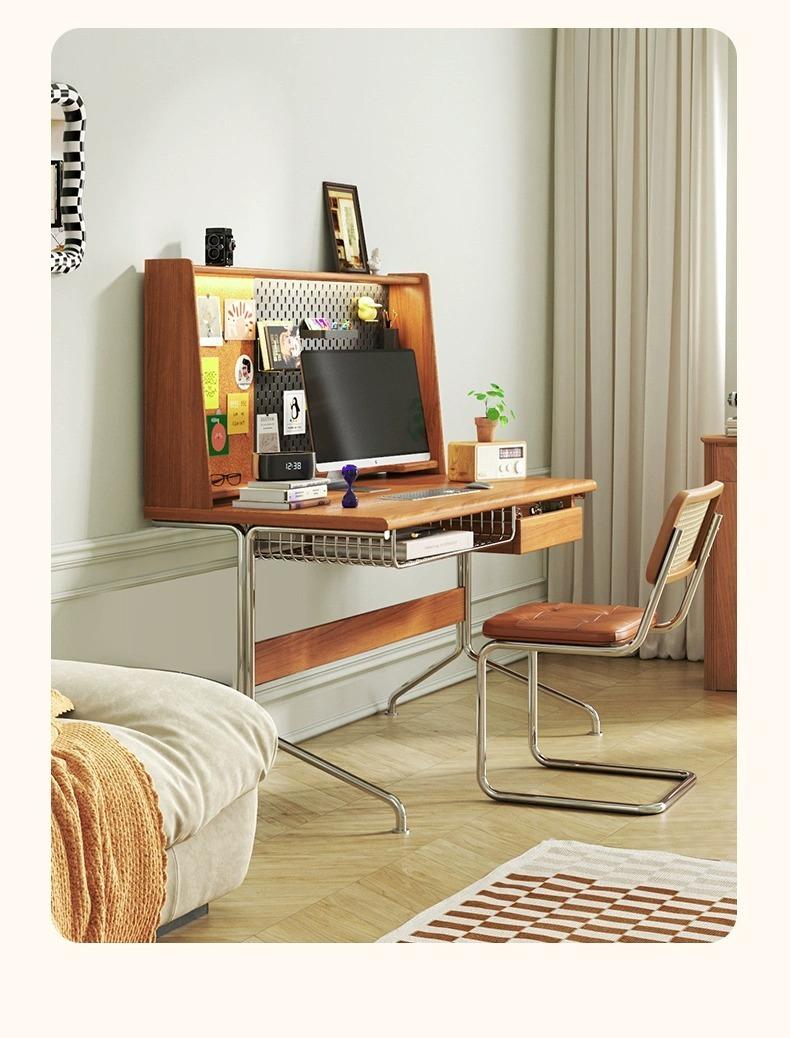 Product Introduction of 【Pre-order】Nordic solid wood desk, computer desk integrated Japanese style with bookshelf bookcase, home study table, multifunctional retro desk 15