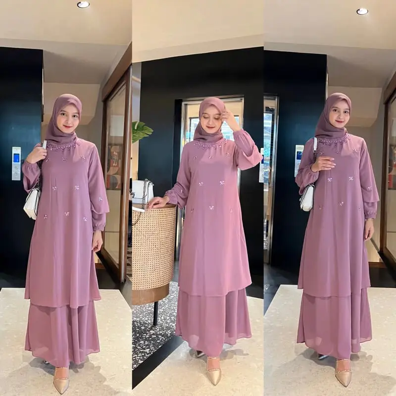 Faiza Dress Gamis Malaysian Look Ceruty Babydoll Variasi Payet Dress Melayu Kurung Polos Premium Modern 5