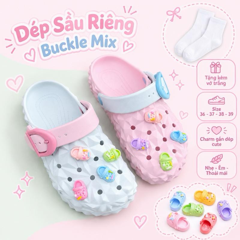 [HOT] Dép Sầu Riêng Sục Phối 2 Màu Quai Khoá Buckle EVA Bền Bỉ Chống Trơn Trượt/Tặng Vớ/Bảo Hành