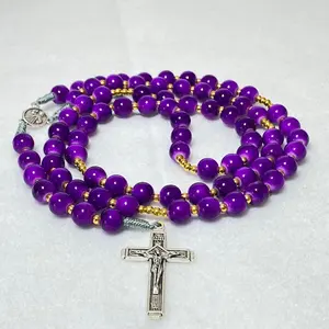 Kalung Rosario 77 Bapa Kami Batu Fortune Purple Corak