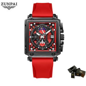 ZUNPAI Men's Watch Square Fashion Sports Multifunction Waterproof Luminous  Chronograph Quartz Analog Wristwatch Gift for Men Rubber Band Watches Casual Wristwatch