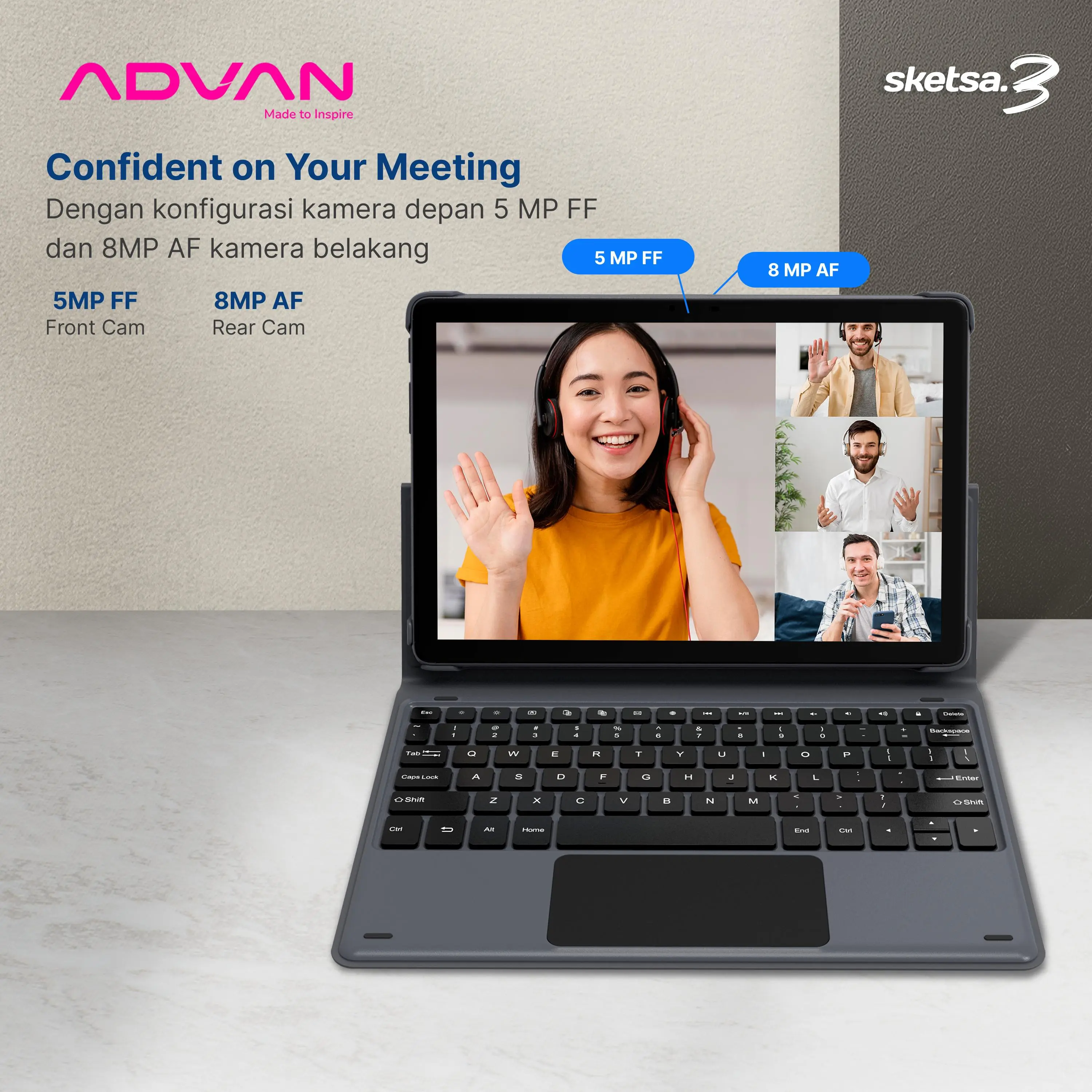 (FREE KEYBOARD + STYLUS PEN) ADVAN Tablet Sketsa 3 6GB/128GB 10.1” Inci HD IPS Dual SIM Card 4G LTE WiFi Bluetooth Tiger T606 Android