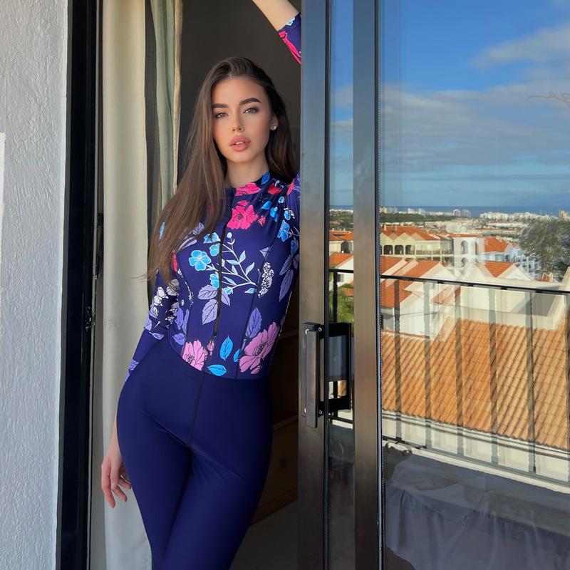 Product Introduction of New Muslim Conservative Swimming Middle East Colored Long Sleeve Trousers Sun Protection Beach Swimsuit Two Piece Swimsuit 3