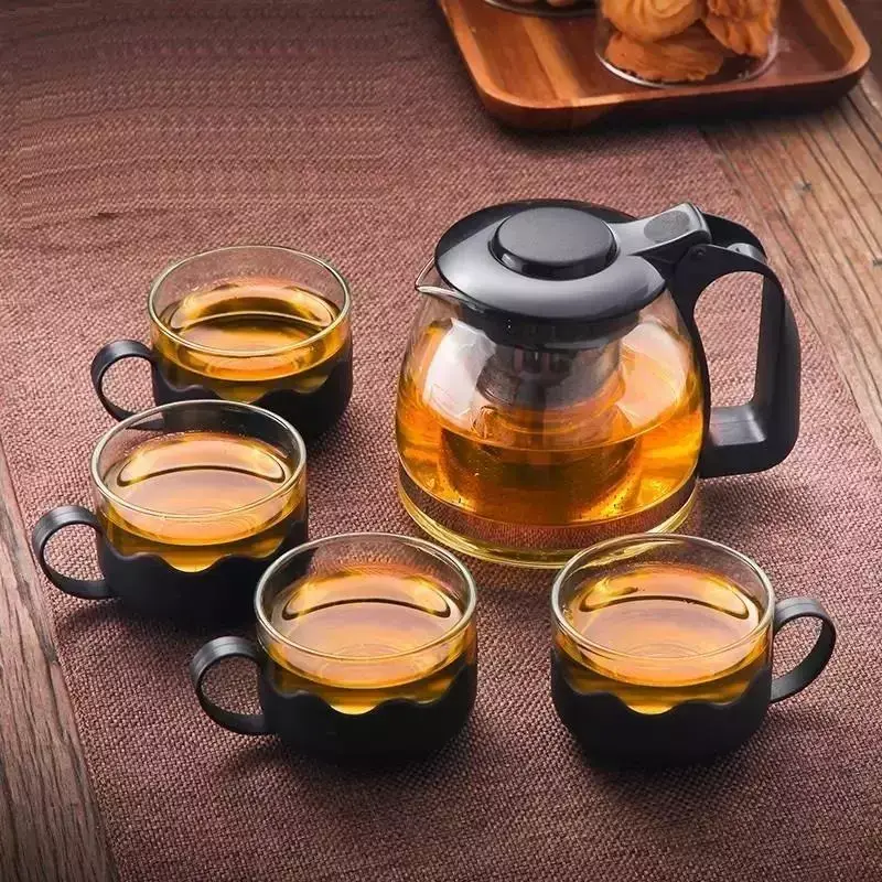 Teapot Saringan Hitam Set 4 Gelas / Tea pot Set Gelas Kaca 5in1 Teh Kopi / Teko Set Souvenir