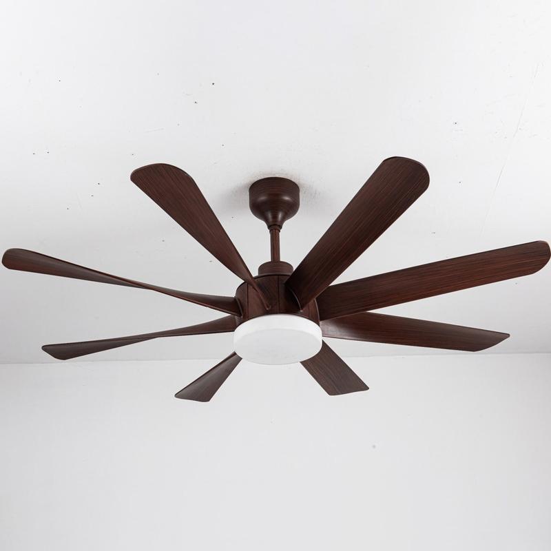 Quạt trần KW131, 8 cánh 3D PPG màu nâu cafe vân gỗ, Động cơ DC Đồng vòng bi, điều khiển từ xa màn hình OLED
