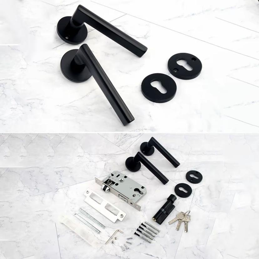 Pegangan Pintu 1 Set Model Kekinian Handle Lock Door Hitam Doff Premium Bedroomiving Room Kunci pintu kamar tidur sederhana,elegan,berkelas tinggi, senyap, tipe hitam universal.