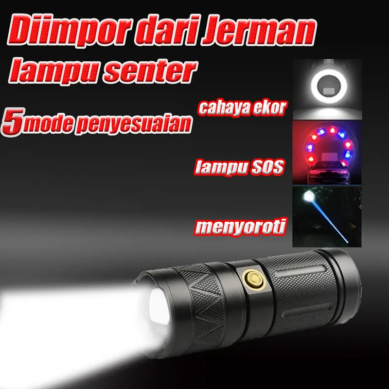 Senter penerangan portabel LED super terang 100 watt murah asli, gratis pengisi daya USB, lampu luar ruangan, senter isi ulang multifungsi Baterai senter Senter Led lampu  sorot senter  transparan 2