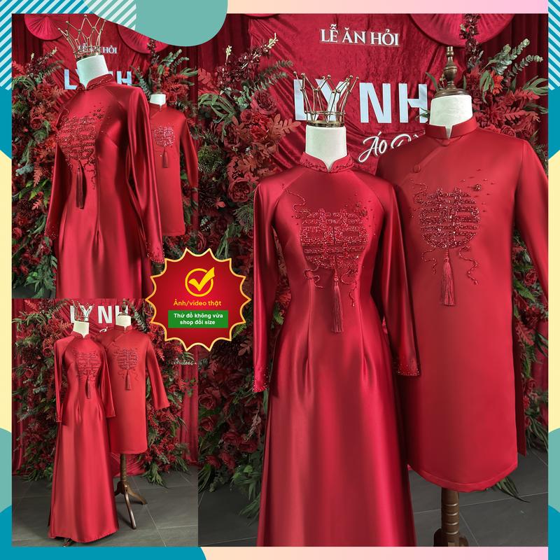  Cặp dâu rể họa tiết chữ “Hỷ” Đính hạt lấp lánh viên mãn - Áo Dài Lynh 