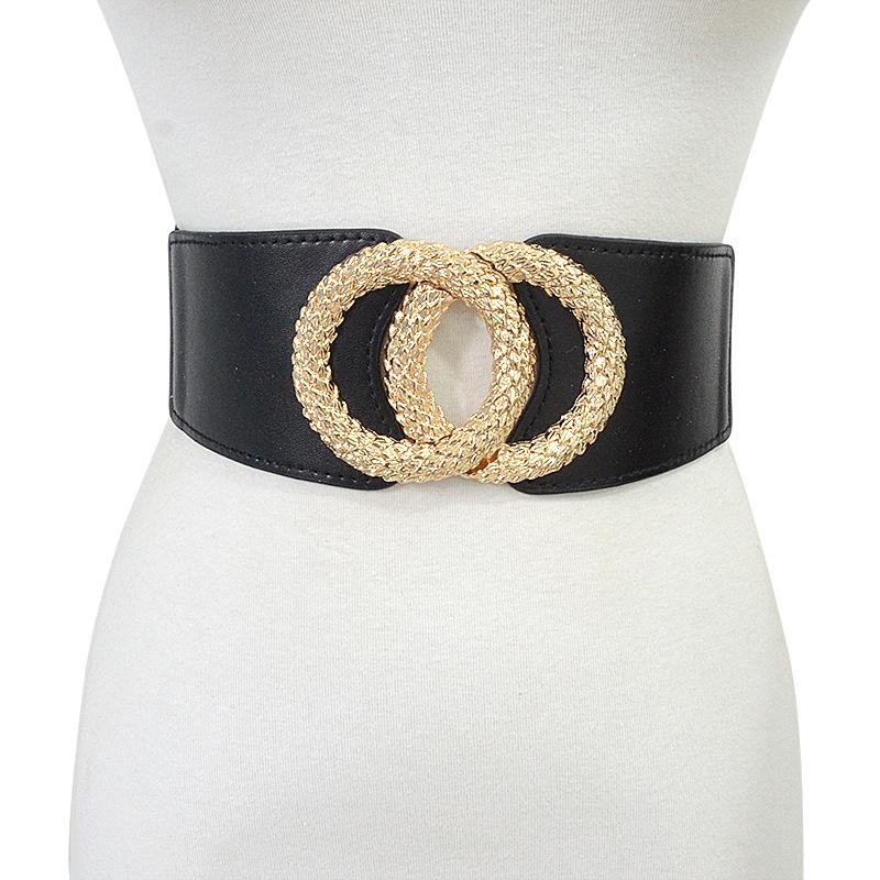 Product Introduction of New Women's Belt Double Ring Decoration Cinched Waist Slim-Fit Elastic Waist Seal with Skirt Coat 13