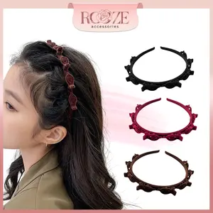 Bando Jepit Bludru Wanita Bandana Kepang Rambut 2in1 Korean Style