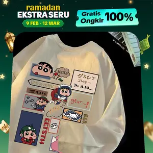Jessica - Tshirt Korean Style Baju Kaos Wanita Oversize "Krayon Shin-Chan" Lengan Panjang | Kaos Santai | Kaos Korean Style | Bahan Cotton
