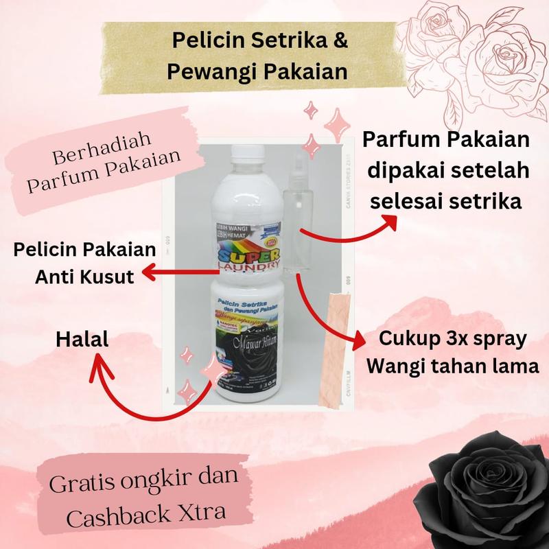 pelicin pewangi pengharum pakaian parfum laundry setrika SUPER LAUNDRY FREE PARFUM PAKAIAN aroma mawar super laundry loundry mawar kuning mawar merah mawar hitam Plastik 1