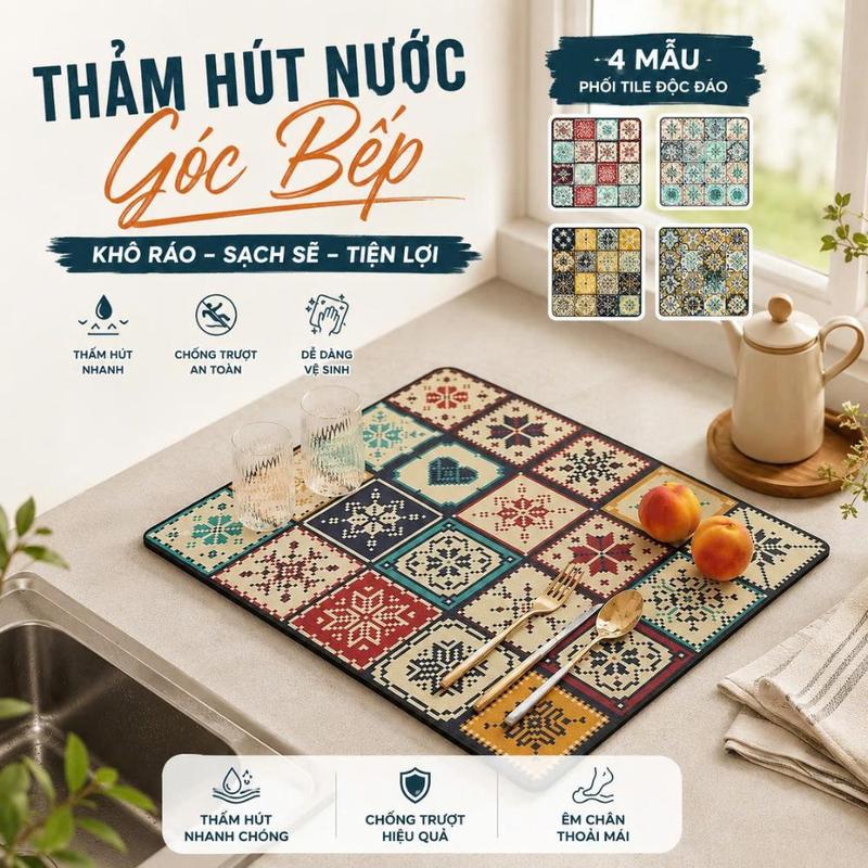 Thảm Lót Máy Lọc Nước Dada Thấm Hút Tốt, Thảm Lót Ly Cốc Họa Tiết 4 Mùa Chống…