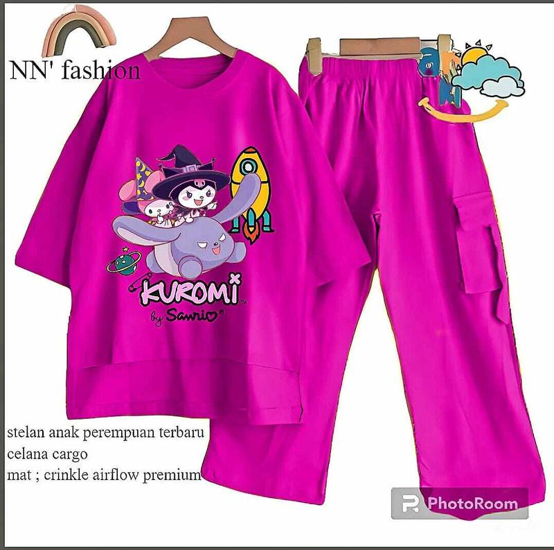 Product Introduction of Stelan Anak Perempuan Terbaru Celana Model Cargo Skena dengan Baju Motif Kuromi Lucu Bahan Crinkle Airflow Premium - Fashion Setelan Pakaian 31