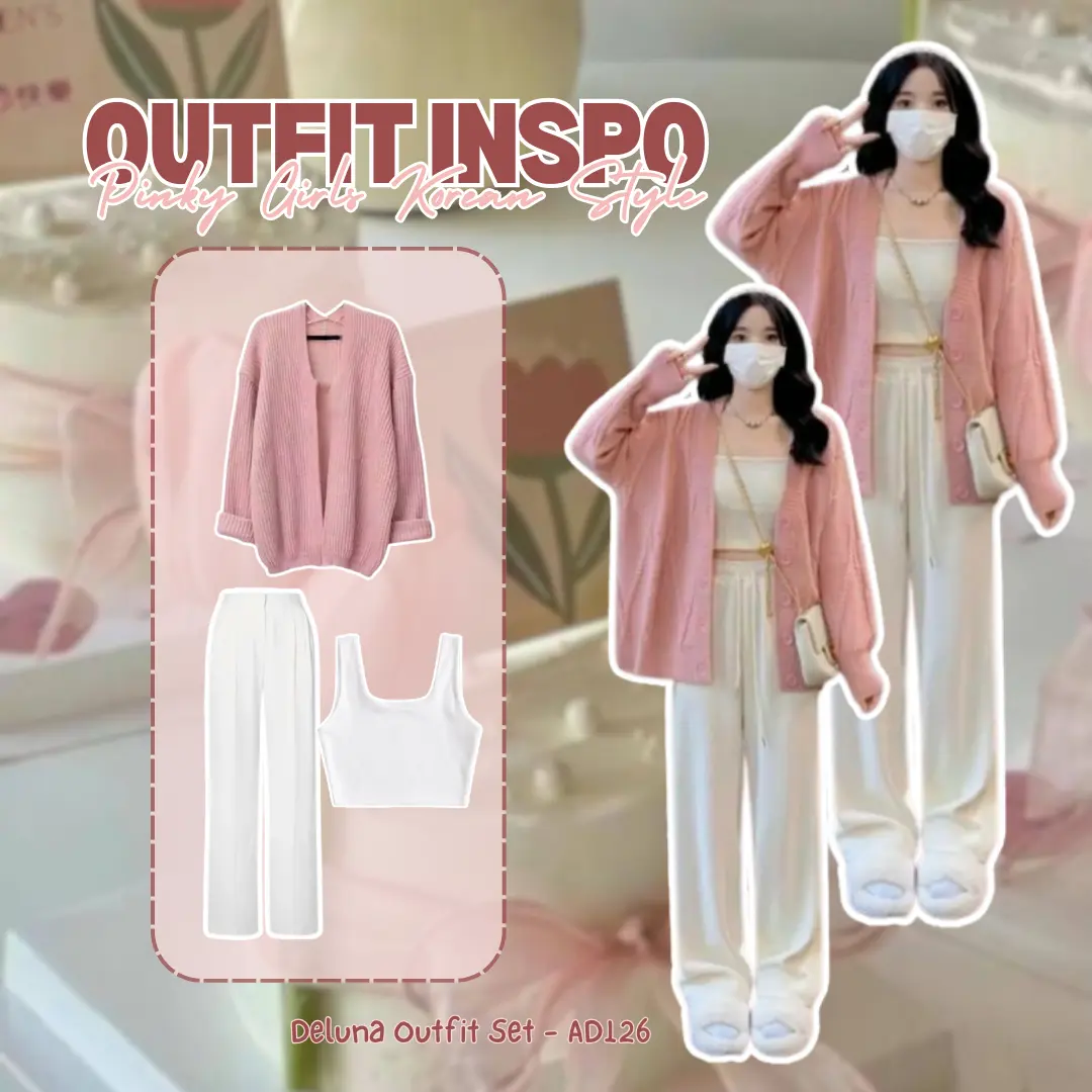3 In 1 Set Korean Style Wanita Kekinian Pinky Girls Buat Hangout Daily Ngedate Holiday Celana Kulot Cardigan Pink Inner Set - AD126 Outfit Ulzzang Korean OOTD Baju Casual Scuba Panjang Putih Variasi Kantong Tangan Setelan Pendek Outer