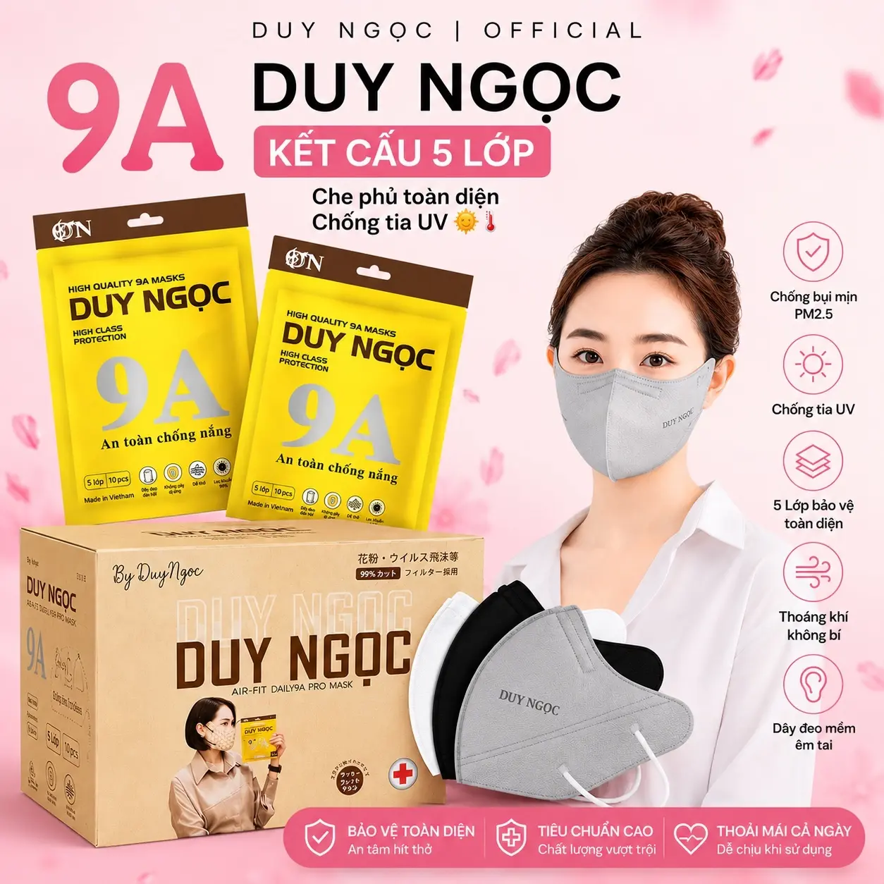 [ Giá Tốt ] - COMBO Khẩu Trang 9A Duy Ngọc, 5 lớp kháng khuẩn, chống nắng toàn diện, độ che phủ rộng ôm trọn khuôn mặt - Phụ Kiện  Accessories