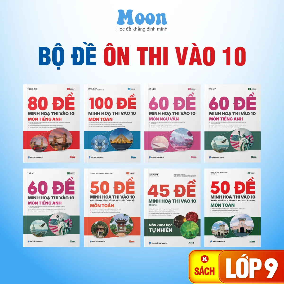 Bộ đề cho 2k11- Sách bộ đề minh hoạ ôn thi vào 10 toán, văn, anh cho 2K11 moonbook