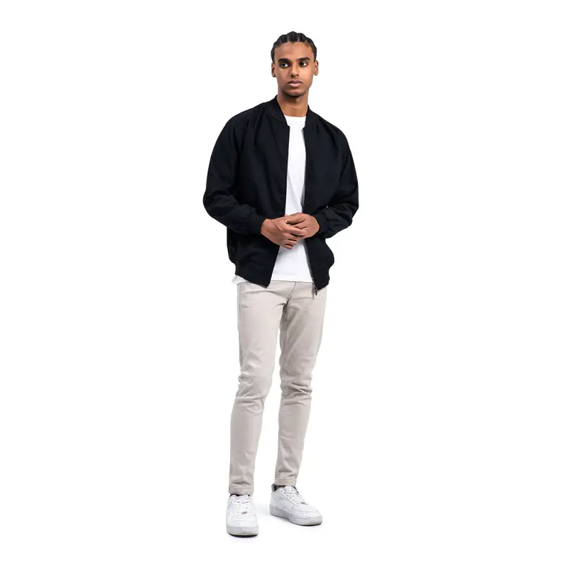 Ribsgold Jaket Bomber | Bomber Jaket | Outer pria | Jaket Pria lembut nyaman  panjang  casual Polos Zipper Keren Hitam Cowok 1