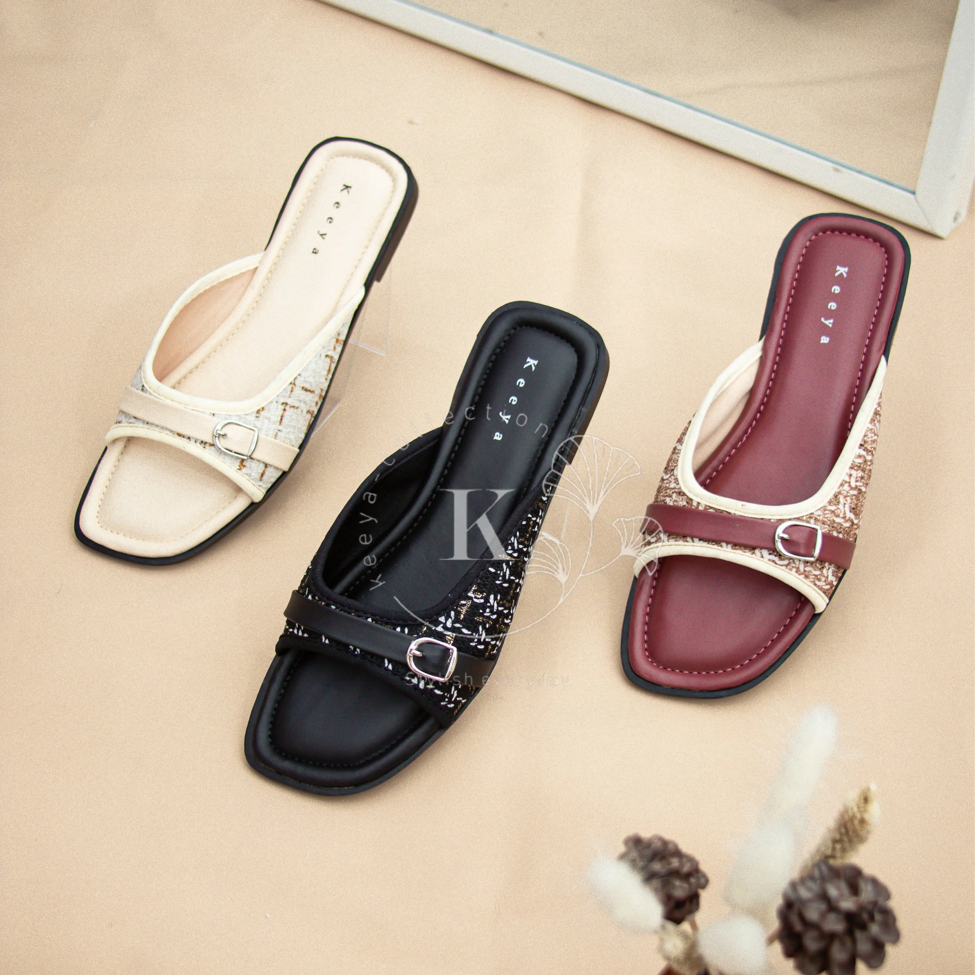 Sendal Motif Modern Teplek Imut untuk Wanita - Keeya - Cewek, Sandal Perempuan