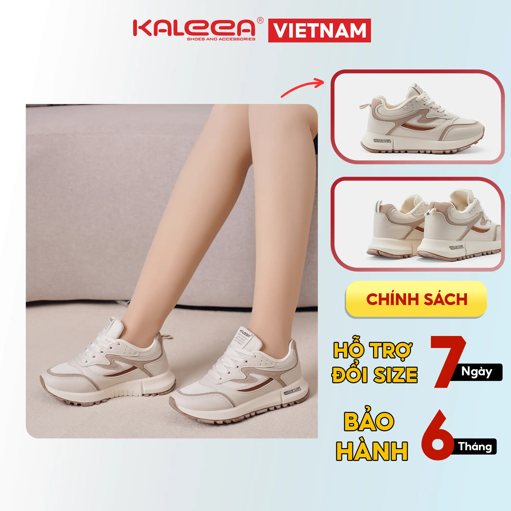 KALEEA T79 - Giày Thể Thao Nữ Thoáng Khí, Giày Sneaker Siêu Nhẹ Đế Cao 3p