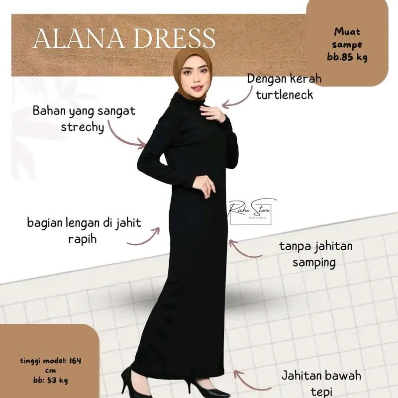 Alanna dress knit - iner manset lengan panjang kerah turtleneck - maternity dres premium bumil friendly Cotton Hamil 2