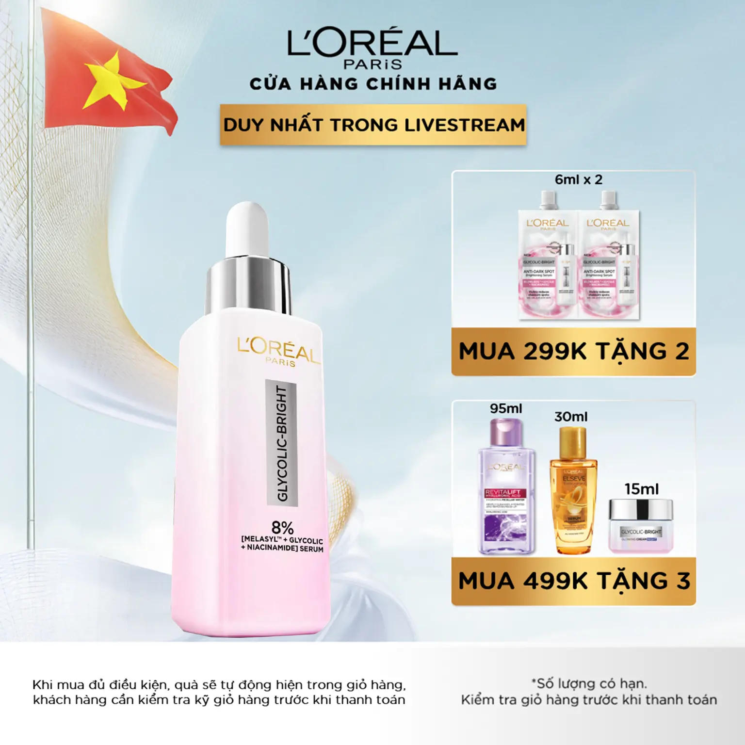 SERUM DƯỠNG SÁNG, MỜ THÂM MỤN & NÁM L’OREAL PARIS GLYCOLIC BRIGHT 8% [MELASYL+GLYCOLIC+NIACINAMIDE] 30ML Làm Đẹp Da Dưỡng Ẩm Da