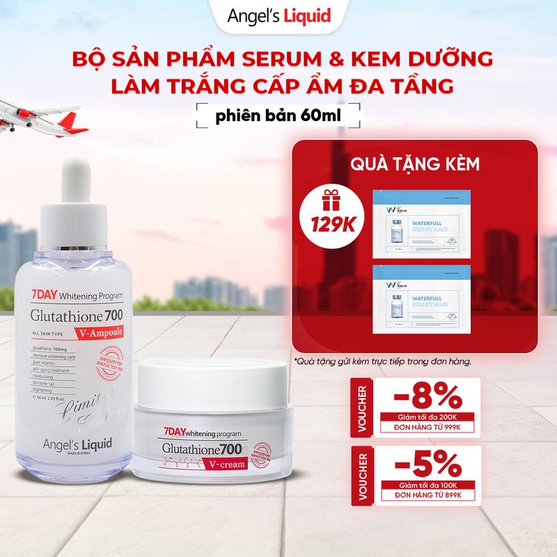 [phiên bản 60ml] Bộ Đôi Serum, Kem Dưỡng Hỗ Trợ Trắng Da, Cấp Ẩm Đa Tầng Angel's Liquid Glutathione 700mg + 5% HA