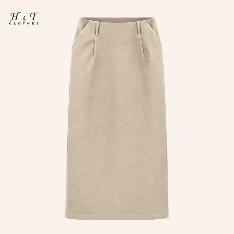 Chân Váy Kaki không cạp tôn dáng, 2 túi tiện lợi, xẻ tà sau dễ hoạt động - H&T Clothes