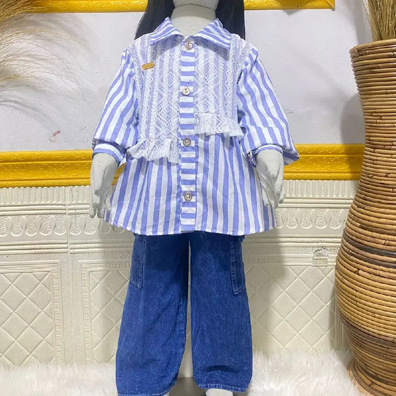 SETELAN KEMEJA SALUR KATUN CELANA JEANS ANAK PEREMPUAN USIA 3 TAHUN -12 TAHUN 1