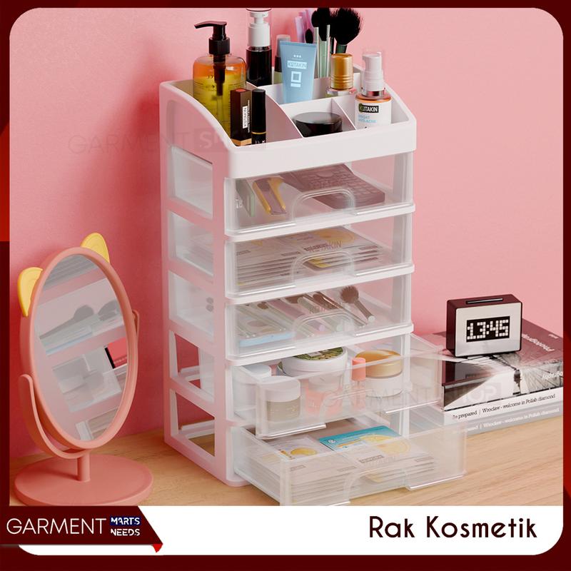 Rak Kosmetik 5 Susun Laci Tarik Organizer Meja Rias Kamar Storage Serbaguna Plastik Putih Aesthetic Bagus 1