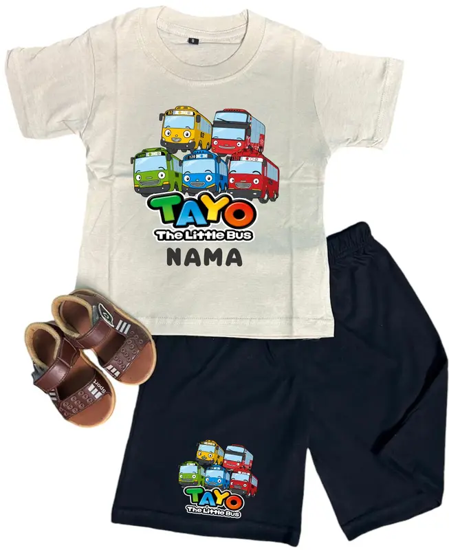BAJU KAOS ANAK STELAN BUS TAYO FREE NAMA 3-10 TAHUN 2