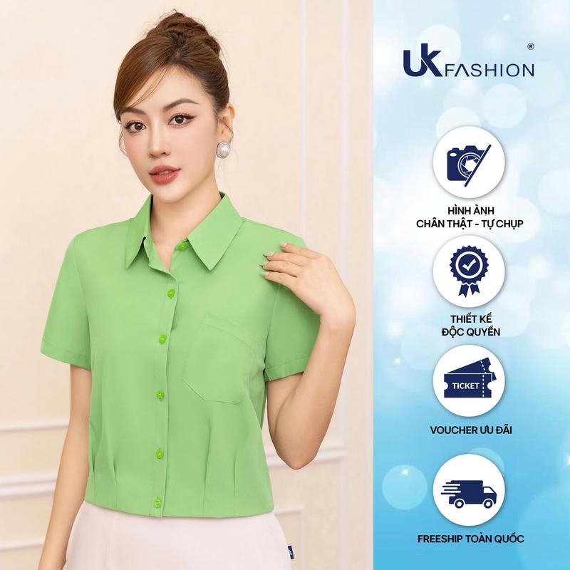  Áo Sơ Mi Công Sở Nữ UK Fashion Thiết Kế Cổ Đức Ngắn Thiết Kế Túi Chéo Đơn Giản UKSM2303015 