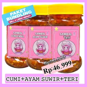 [3 pcs] paket Bundling isi 3 botol sambal cumi, teri, ayam