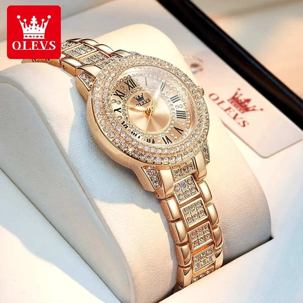 OLEVS Jam Tangan Wanita Kecil Emas Anti Air Original Stainless Steel - Kaca - Luminous Women Watch