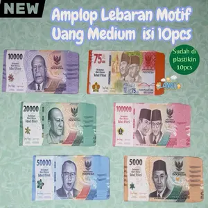 Amplop Lebaran Motif uang Medium isi 10pcs Bahan Art paper Ampau Hadiah Hari Raya Idul Fitri sudah siap pakai dan di plastikin per 10pcs