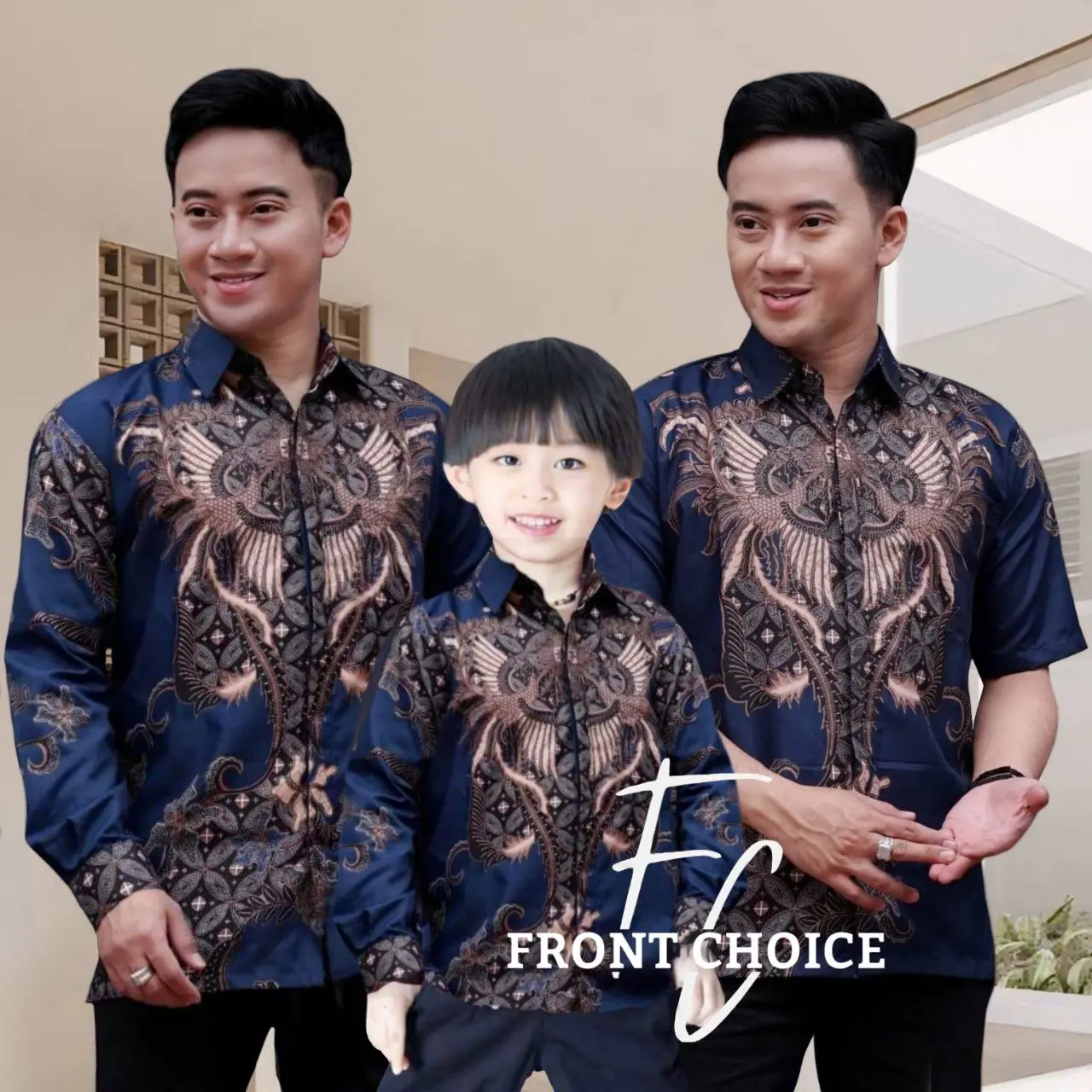 TERBARU COUPLE BATIK AYAH DAN ANAK LAKI LAKI || KEMEJA BATIK PRIA DEWASA DAN ANAK LAKI LAKI MODERN TERBARU WARNA BIRU NAVY