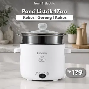 freemir Panci Listrik 1.5 Liter Low Watt Kukusan Goreng Rebus Anti Lengket Electric Cooker Steamer Serbaguna Kitchenware Multifungsi