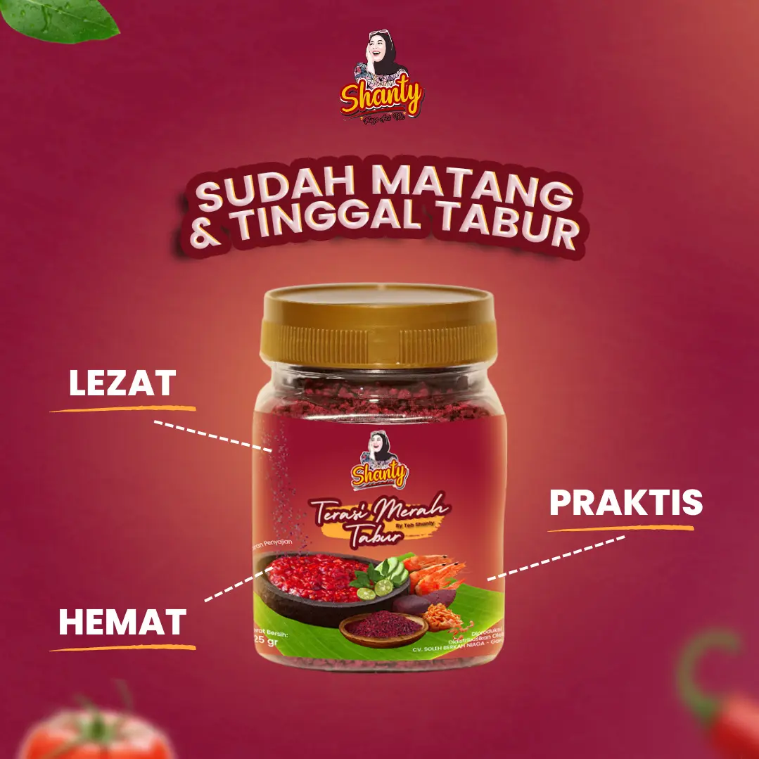 Terasi Merah Tabur Teh Shanty Botol plastik dan pouch