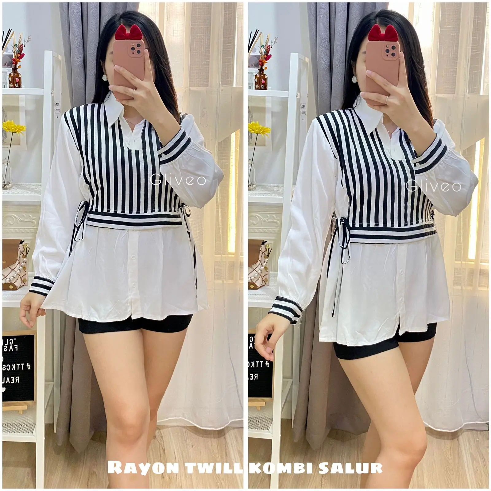 GLIVEO (COD) - KEMEJA KOMBI SALUR RAYON TWILL ADEM / KEMEJA SALUR WANITA LENGAN PANJANG/ ATASAN LENGAN PANJANG WANITA baju karya stripe GLIVEO (COD) - KEMEJA KOMBI SALUR RAYON TWILL ADEM / KEMEJA SALUR WANITA LENGAN PANJANG/ ATASAN LENGAN PANJANG WANITA baju karya stripe