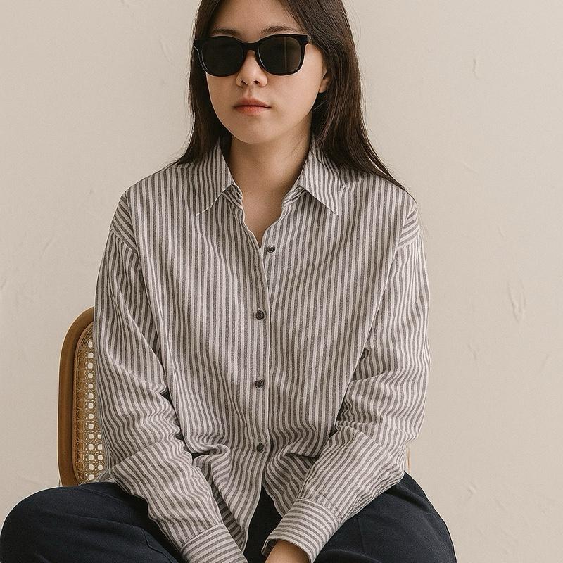 DONULATTE Áo Sơ Mi Nữ Kẻ Sọc Pastel Dài Tay Form Rộng Freesize Chất Liệu Mềm Mại Thoáng Mát Phong Cách Trẻ Trung Dễ Phối Đồ Freesize 40-60kg