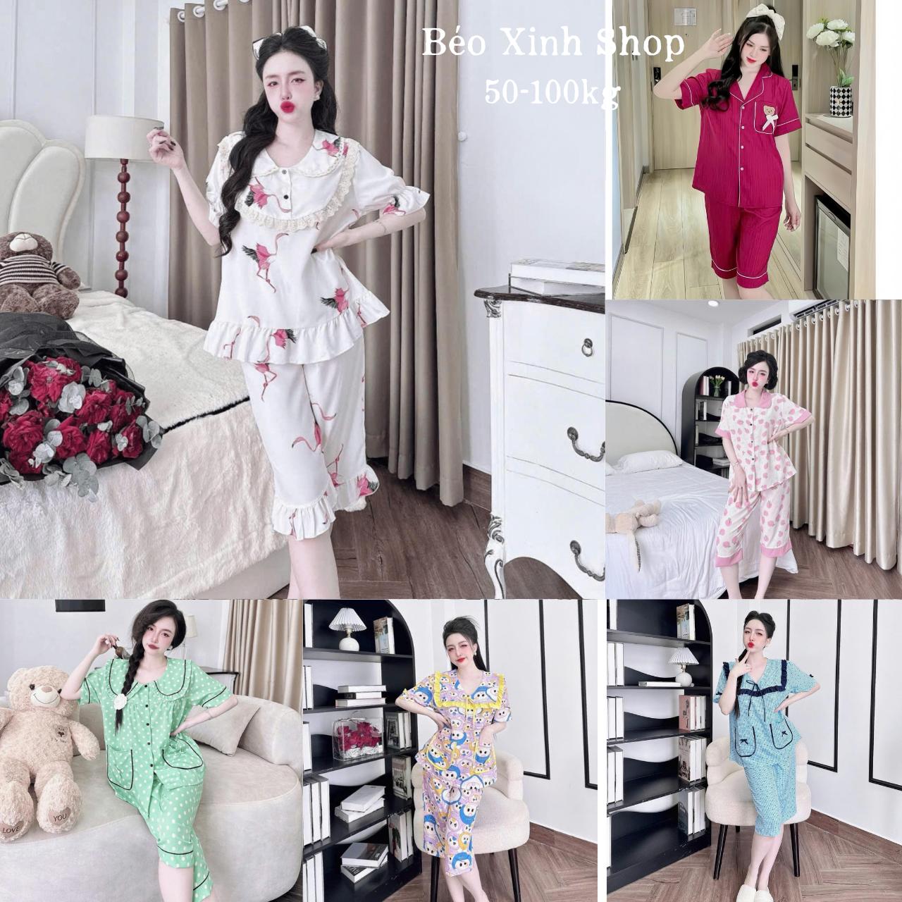 Đồ Bộ - Đồ Ngủ Lửng Pijama Bigsize 50-100kg Vải Lụa Nhật Phối Cổ Sen Tiểu Thư Mềm Mịn Mát Nữ Women Quần Ngủ Áo Ngủ