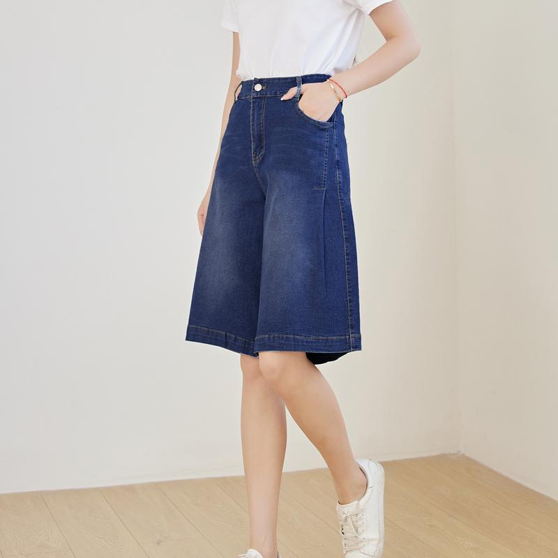 Product Introduction of Silverworld 10117  wide leg jeans high waist loose knee length denim pants 28