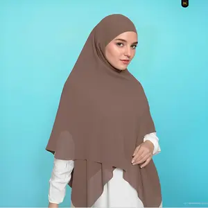 Khaizuran Hijab  Khimar French Square, Khiban Ceruty Segi Empat Tali Bandana  Panjang 2Layer  Muslim Syari