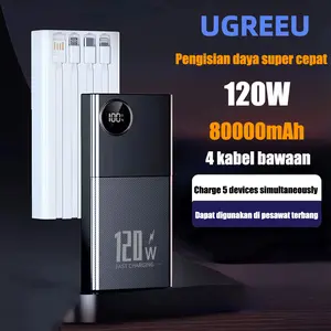 UGREEU 120W Powerbank 80000mAh LED Display Mini with 4 Kabel Data Usb Fast Charging YM883