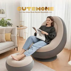 SOFA ANGIN SANTAI FREE POMPA Kursi Santai Dengan Sandaran Kaki，Sofa malas tiup cepat besar, kursi portabel dan kreatif untuk penggunaan di dalam dan luar ruangan，Sofa tiup anak-anak Furniture