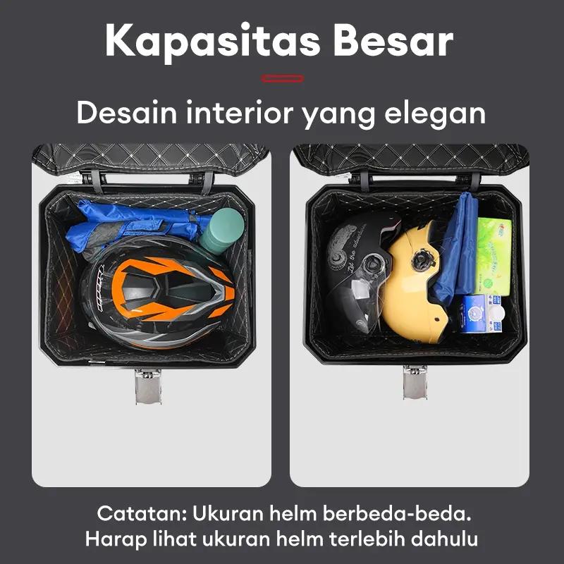 【100% barang asli 】48 L Kapasitas Besar Tahan air Box Belakang Motor Kotak penyimpanan MOTOR MURAH ABS belakang sepeda motor untuk Gunung sepeda motor dengan lampu strip reflektif suku cadang bagasi bak truk Tail Top Box Almunium Alloy Case Motorcycle